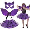 Seasboes Costume da pipistrello per bambine, set di costume da pipistrello, costume di Halloween per bambini, gonna in tulle, ali di pipistrello, cerchietto per capelli con luci per Halloween