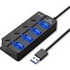 HORJOR Hub USB Sdoppiatore Multi Porta Con Interruttore Separato e Spie LED, 4 Porte USB, Alimentato Con 1 Porte USB 3.0 & 3 Porta USB 2.0, per Veloce Trasferimento Dei Dati & Ricarica