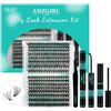 AMZGIRL LASH 320PCS Kit Ciglia Extension 3040D DIY Kit Extension Ciglia Ciglia Finte Ciuffetti Extension Ciglia Nero Bond e Seal Glue Remover Pinzette(3040D, kit 9-16 mm)