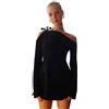 BKEPDY Vestito Donna Corto Monospalla Mini Abito Sexy Maniche Lunghe Elegante Abiti Autunnali Nero da Sera Casual Discoteca Aderente Dress Miniabiti Cocktail Party