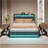 MOTUZP Letto imbottito 140 x 200 cm, con illuminazione a LED e 4 cassetti, letto matrimoniale con funzione di ricarica USB, struttura del letto con rete a doghe, materiale di lino (140 x 200 cm,
