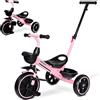 KRIDDO 2-in-1 Triciclo per Bambini da 18 Mesi a 5 Anni, Maniglione Estensibile per una Spinta Senza Sforzo, Triciclo Regalo per Bambini da 3 a 5 Anni con Pedana Frontale Pieghevole, Rosa