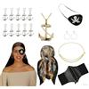 MUNSKT Accessori da pirata da donna, costumi da pirata da donna, fasce per capelli, parrucche, gioielli, cinture, occhiali da pirata, catene da cintura, Mardi Gras Halloween, costumi da gioco di ruolo