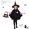 IWTBNOA Costume da strega per bambini, per Halloween, per ragazze, colore viola/nero, costume da strega con borsa di Halloween e cappello da strega, costume di Halloween per bambini per feste di