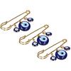 KIMISS Spilla per Passeggino Evil Eye per Bambini Lega, Perline di Vetro 3 Pezzi Spille per Abbigliamento 3 Ciondoli Occhio Azzurro Spilla Dorata Spille da Balia