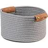 H&H Cesto in Cotone Grigio con Manici in Ecopelle Tondo 26x15hcm