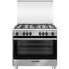 Glem Gas Cucina a Gas 5 Fuochi Forno a Gas Ventilato con Grill Larghezza x Profondità 90x60 cm con Coperchio colore Inox - SA965VI