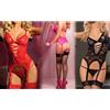 Mediawave Store Completo sexy corsetto completino guepiere babydoll con manette Rosa M