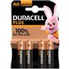 Mediawave Store Confezione 4 Duracell Plus Pile AA 100% Extra Life Batterie Stilo Alcaline