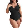 Mediawave Store Costume da Bagno Intero da Donna Tinta Unita Plus Size Scollo a V Contenitivo Nero 48