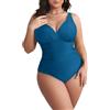 Mediawave Store Costume da Bagno Intero da Donna Tinta Unita Plus Size Scollo a V Contenitivo Blu 50