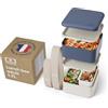 MONBENTO - Grande Bento Box MB Square Natural con Scomparti Made in France - 2 Livelli Ermetici - Porta Pranzo Ideale per Ufficio/Scuola/Meal Prep - Senza BPA - Blu