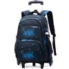 CONPHERON Zaino Trolley Scuola Elementare e Media Superiore, Zaini con Ruote Zainetto con Rotelle per Scuola Viaggi per Ragazzo, Nero-Blu Stellato