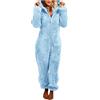 Foweknow Pigiama intero da donna, morbido, caldo, in pile, da donna, in peluche, elegante onesie, tinta unita, con cappuccio, Azzurro, S