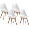 HOMCOM Set 4 Sedie da Pranzo Stile Nordico in Plastica con Gambe in Legno e Cuscino in Finta Pelle, Bianco|Aosom