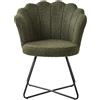 Beliani Poltrona senza braccioli Seduta rotonda Struttura in metallo Schienale a conchiglia Design vintage Rivestimento in boucle Verde scuro