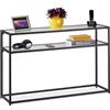 Relaxdays Tavolo Consolle, 2 Ripiani, Mobile Stretto da Ingresso Corridoio e Salotto, Metallo e Vetro 70x110x30 cm, Nero