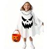 Joxessaien Costume da fantasma di Halloween per bambini, mantello da fantasma bianco con cappuccio, per ragazzi e ragazze, mantello da fantasma per feste e cosplay, con secchio di zucca