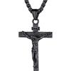 U7 Crocifisso Collana Uomo Croce Con Gesù Cristo Vintage Collana Uomo Nero Ciondolo Crocifisso Amuleto Religioso con Catena Regolabile 55+5 cm Regalo Cristiano Catolico
