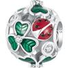 Qings Charm Ciondolo di Trifoglio per Braccialetto Argento Sterling 925 Verde Fortunato Quattro Foglia Ciondoli Perlina con Coccinella Regali di Gioielli di Compleanno per Donne Madre