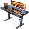 OffiGo Vetro Base USB a 5 pulsanti Tavolo regolabile in altezza 120 x 60 nero - Cornice in acciaio nero con piedi a stella e adesivi con motivo a rombo