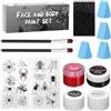 HarnyLoom Kit per la pittura del viso per bambini e adulti, trucco per Halloween, bianco, nero, rosso, pennelli per trucco, spugne, adesivi con sangue finto per bambini, kit di trucco per Halloween per trucco