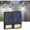 Smiling Shark WL-04 Luce Solare Esterno, 2 Pezzi 199 LED Lampada Solare da Parete con Sensore di Movimento 160°Impermeabile Faretti Solari a LED da Esterno per Giardino Patio Pathway, Bianco Freddo