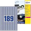 Avery Italia L6008-20 Etichette adesive in poliestere argento resistenti, 20 fogli A4, rettangolari 25,4x10mm, 189 etichetta per foglio, adesivo permanente, stampanti laser