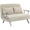 HOMCOM Divano letto 2 posti con schienale regolabile e 2 cuscini, rivestimento in tessuto effetto scamosciato, Beige | Aosom Italy