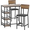 HOMCOM Tavolo da Bar a 3 Ripiani e 2 Sgabelli con Poggiapiedi e Schienale, in Legno e Acciaio, Nero e color Noce | Aosom Italy