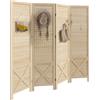 HOMCOM Paravento interno in legno 4 pannelli separatore di ambienti pieghevole pannello perforato 152 x 1,7 x 144,5 cm legno naturale