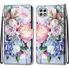 Mo-Somnus Cover per Samsung Galaxy A22 5G, Custodia in PU Pelle Magnetica Libro Flip Caso Antiurto Portafoglio [Supporto Stand] con Porta Carte e Cinturino da Polso Wallet Case (Fiore 3)
