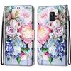 Mo-Somnus Cover per Samsung Galaxy A6 2018, Custodia in PU Pelle Magnetica Libro Flip Caso Antiurto Portafoglio [Supporto Stand] con Porta Carte e Cinturino da Polso Wallet Case (Fiore 3)