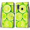 Mo-Somnus Cover per Samsung Galaxy A20E, Custodia in PU Pelle Magnetica Libro Flip Caso Antiurto Portafoglio [Supporto Stand] con Porta Carte e Cinturino da Polso Wallet Case (Limone)