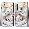 Mo-Somnus Cover per Samsung Galaxy A9 2018 / A9s, Custodia in PU Pelle Magnetica Libro Flip Caso Antiurto Portafoglio [Supporto Stand] con Porta Carte e Cinturino da Polso Wallet Case (Gatti 2)