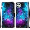 Mo-Somnus Cover per Samsung Galaxy A22 5G, Custodia in PU Pelle Magnetica Libro Flip Caso Antiurto Portafoglio [Supporto Stand] con Porta Carte e Cinturino da Polso Wallet Case (Cielo Stellato)