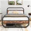 HOMERECOMMEND Letto in metallo 120 x 200 cm con testiera e pediera, Letto matrimoniale alto 46 cm, Telaio letto in metallo e legno con rete a doghe, Facile da montare, Silenzioso,marrone