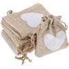 Bewudy 10 piccoli sacchetti di iuta da riempire, 10 x 8 cm, con coulisse, sacchetti regalo con cuore, piccoli sacchetti di lino, per compleanno, matrimonio, festa dei bambini (colore lino)
