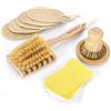 Gaia Guy Set di spazzole per piatti senza plastica, kit da 19 pezzi per la pulizia della cucina con spazzole in bambù e legno di faggio, spugne di cellulosa, luffe naturali e portasapone, set
