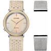 Citizen Orologio da donna analogico al quarzo giapponese con cinturino in tessuto EM1006-40A, Beige
