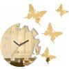 FLEXISTYLE Orologio da Parete Salotto Tondo Moderno Farfalle Specchio d'oro Decorativo Silenzioso 30 cm