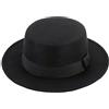 VASANA Cappello Piatto Fedora Unisex Classico Nero Alla Moda - Elegante Cappello Jazz a Tesa Larga per Chiesa, Derby, Feste di Nozze, Talent Show