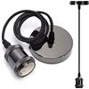 Aigostar Lampada a Sospensione in Metallo,Portalampada E27 Soffitto Industriale Stile,Retrò Porta Lampada da Soffitto con Cavo da 1m,Nero(1)