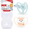 NUK Ciuccio Space Baby 0-6 mesi, succhietti con ventilazione extra per pelli sensibili, per pelli sensibili, in silicone senza BPA, volpe, 2 pezzi
