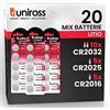 Uniross Kit Pile Batteria Bottone Litio 3V 10x CR2032 / 5x CR2025 / 5x CR2016 Lithium Lunga Durata Mantenimento Carica Fino a 5 Anni Senza Mercurio e Cadmio