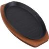NOLITOY Piastra in Ghisa per Bistecca con Base in Legno Resistente Eccellentduzione Termica e Barbecue per Grigliare Carne e