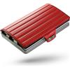 I-CLIP Portafoglio originale Slim - Portafoglio in pelle con fermasoldi - Mini portafoglio per carte e banconote - pelle rossa con cornice argentata