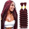 Lakaisa Deep Wave Bulk Human Braiding Hair for Boho Braids Tessitura Capelli Umani Naturali Total 100g 2 Bundles 28 28 Pollici Human Hair Extension Unprocessed No Weft #99J Burgundy for Women
