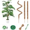 SINZONEu® Tutore Piante Rampicanti 3 Pezzi (120+60cm) - Palo di Fibra di Coco Regolabile con Corda & Fascette, per Piante d'Appartamento Monstera/Filodendro