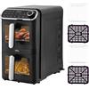 Oleio Maestro Friggitrice ad aria calda verticale doppia camera I 2460 Watt XL Airfryer I 2 livelli I Finestra I 11 L I 9-1 I Rivestimento Antiaderente I Cesti Lavabile in Lavastoviglie I Salvaspazio